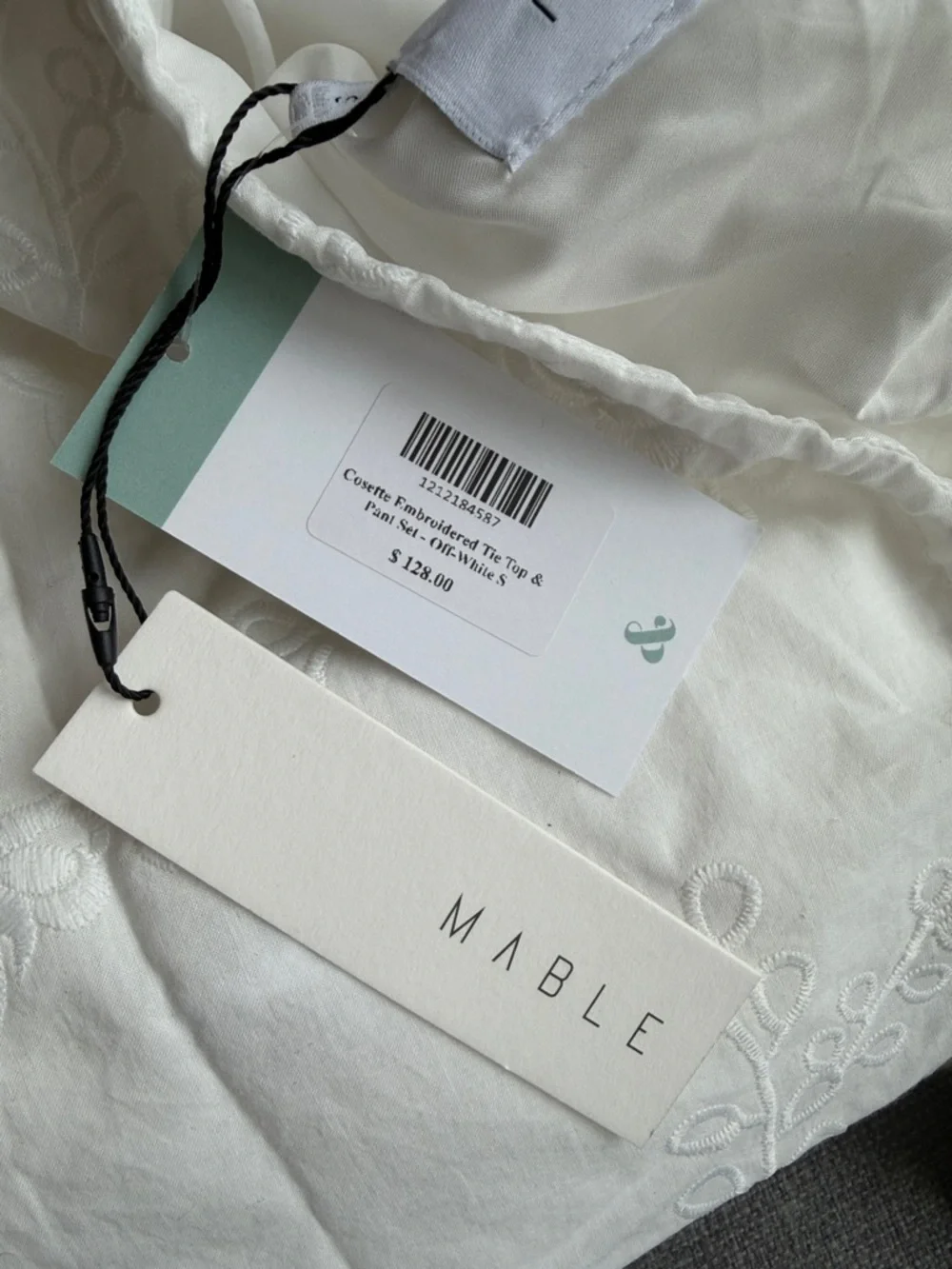 Cosette Embroidered Tie Top & Pant Set - Off-White - Picture 11 of 11